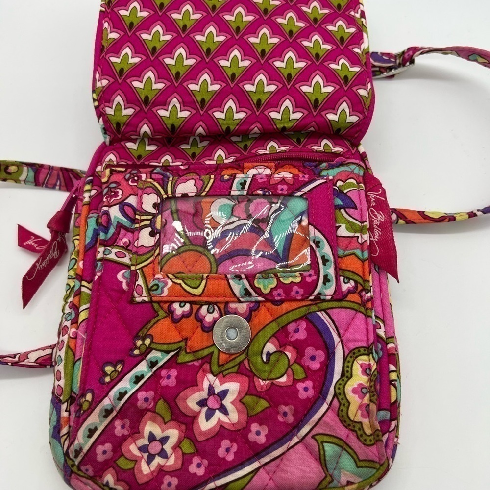 VERA BRADLEY SMALL CROSSBODY BAG WITH LOTS OF POCKETS VIBRANT PINK, ORANGE - Picture 5 of 15